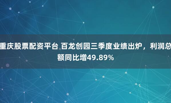 重庆股票配资平台 百龙创园三季度业绩出炉，利润总额同比增49.89%